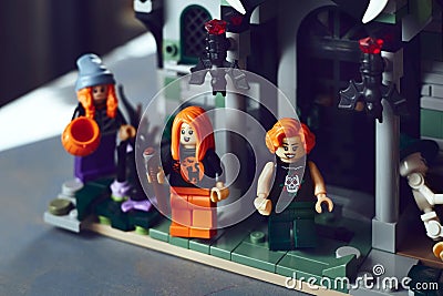 Let the fun begin: Lego minifigures going to trick-or-treat for Halloween to Spooky Vampire Castle Editorial Stock Photo