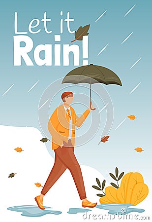 Let it rain poster flat color vector template Vector Illustration