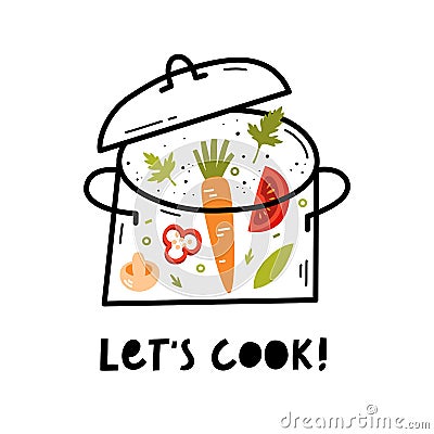 Let`s cook. Soup of the day. Culinary courses concept. Hand drawn vector illustration. Vector Illustration