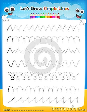 Let's' draw simple lines worksheet Vector Illustration