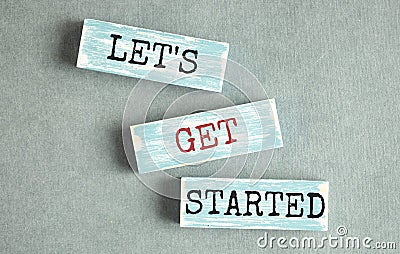 Let`s get started text on wooden block, business Stock Photo