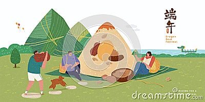 Let`s go on a rice dumpling picnic Vector Illustration