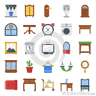 Home Interior and Decorations Flat Icons Pack Vector Illustration