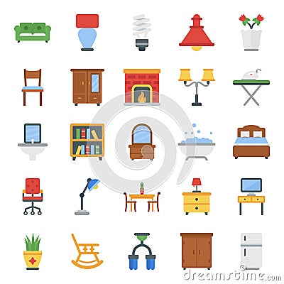 Home Interior Flat Icons Pack Vector Illustration