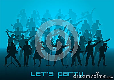 Let`s party concept. Set of silhouettes of musicians, singers and dancers Vector Illustration