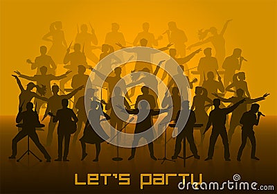 Let`s party concept. Set of silhouettes of musicians, singers and dancers Vector Illustration