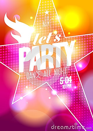 Let`s party design with big star. Vector Illustration