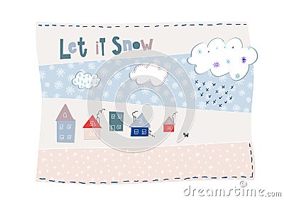 Let snow flakes fall winter baby season postcard Vector Illustration