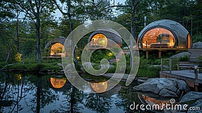 Let the soothing sounds of nature lull you to sleep in these eco escape sleep domes designed to give you an Stock Photo