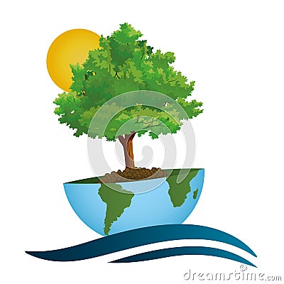 Let us save the planet! A green world on an ecological concept. Vector Illustration