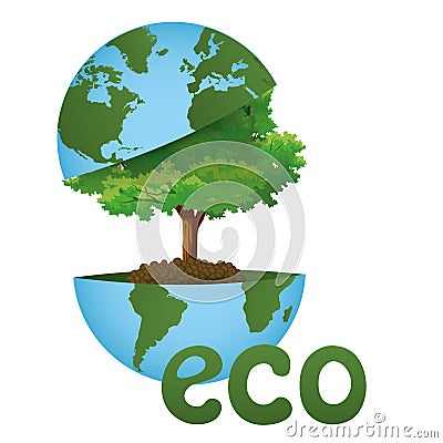 Let us save the planet! A green world on an ecological concept. Vector Illustration