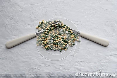 Lethal cocktail of pills Stock Photo