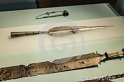 Lethal sharp pointed medieval spear tip Editorial Stock Photo