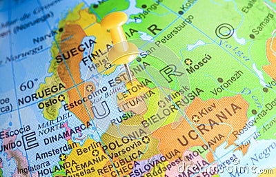 Letonia pinned on a map of Europe Stock Photo