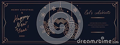 Lets celebrate Merry Christmas linear banner template Vector Illustration