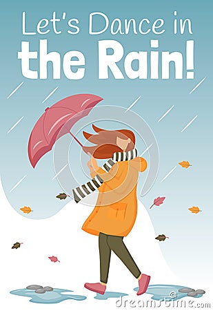Lets dance in rain poster flat color vector template Vector Illustration