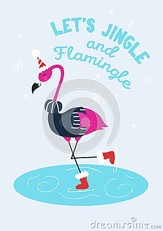 Lets jingle and flamingo holidays greeting card Vector Illustration