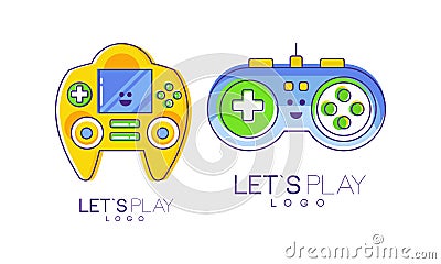 Lets Play Logo Collection, Video Game Controller, Computer Games Label Templates Design Vector Illustration Vector Illustration