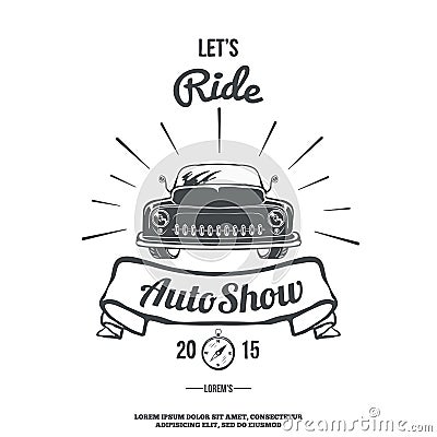 Lets ride. Retro car auto show. Vector Vector Illustration