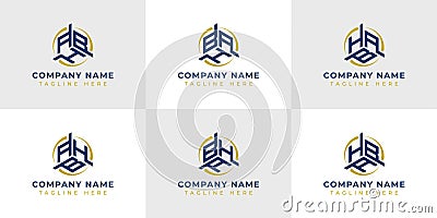 Letter ABH, AHB, BAH, BHA, HAB, HBA Hexagonal Technology Logo Set. Suitable for any business Vector Illustration