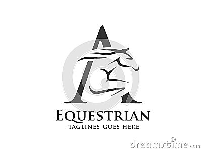 Letter A with abstract running stallion logo Vector Illustration