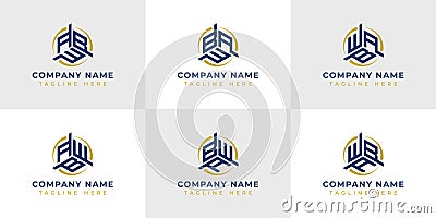 Letter ABW, AWB, BAW, BWA, WAB, WBA Hexagonal Technology Logo Set. Suitable for any business Vector Illustration