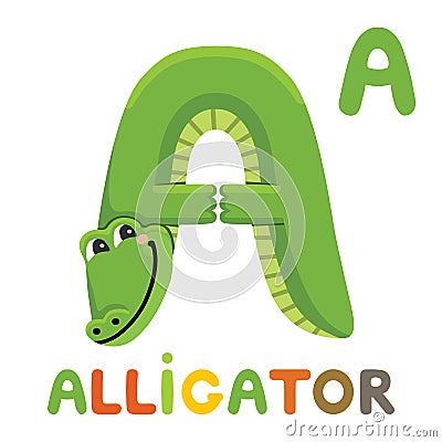 A is for Alligator. Letter A. Alligator. Animal alphabet Cartoon Illustration