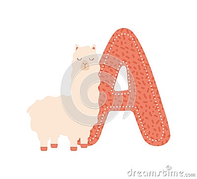 letter A with alpaca Vector Illustration