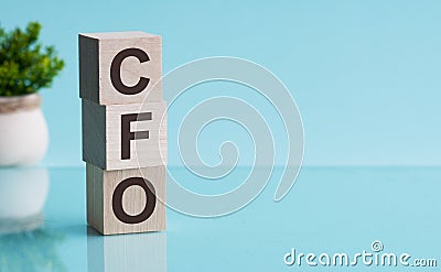 Letter of the alphabet of CFO on a light blu background Stock Photo