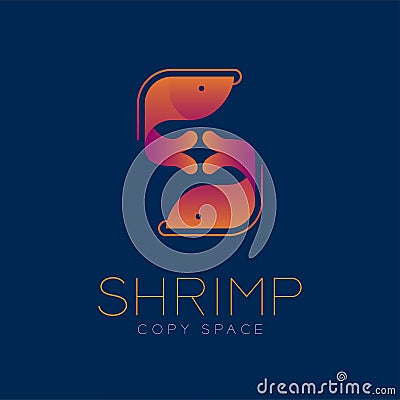 The letter alphabet `S` made from Two Shrimp symbol icon set orange violet gradient color design illustration isolated on white Vector Illustration