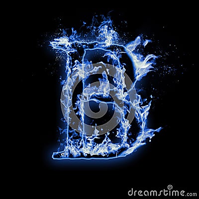 Letter B. Blue fire flames on black Stock Photo