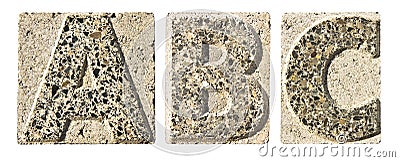 Letter A-B-C carved in a concrete block - A concrete block with the letter A-B-C carved into it Stock Photo