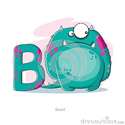 Letter B with funny Beast Vector Illustration