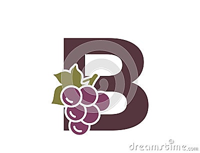 letter b with grapes. creative fruit alphabet logo. gardening, winemaking and harvest design Vector Illustration