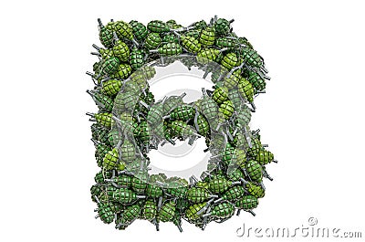 Letter B from hand grenades, 3D rendering Stock Photo