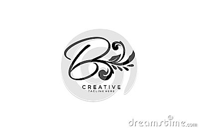 Letter B initial flourishes flower ornament logo Stock Photo