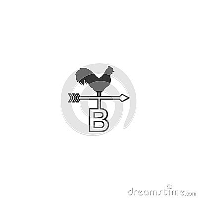 Letter B logo with rooster wind vane icon design vector Vector Illustration