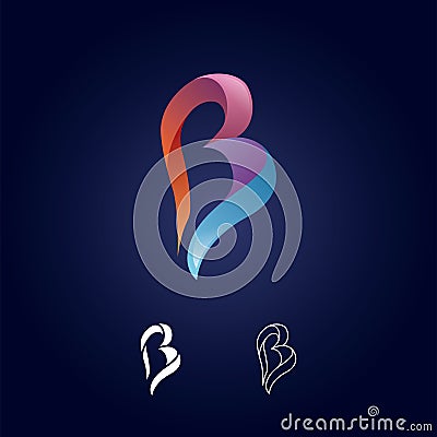 Letter B logo sign. Paper material design, flat and line style - Vector Vector Illustration