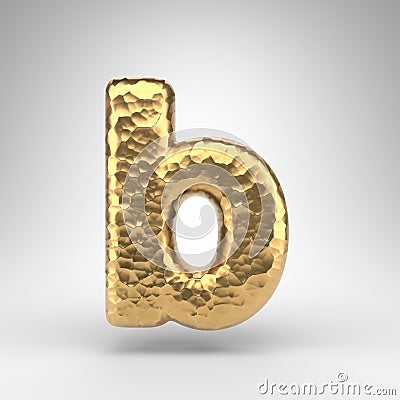 Letter B lowercase on white background. Hammered brass 3D letter with shiny metallic texture Stock Photo