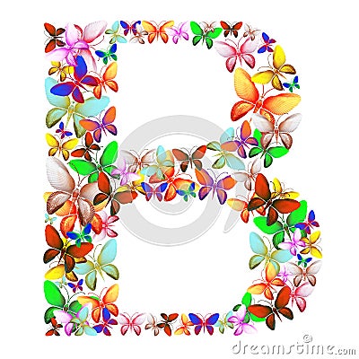 The letter B made up of lots of butterflies of different colors Stock Photo