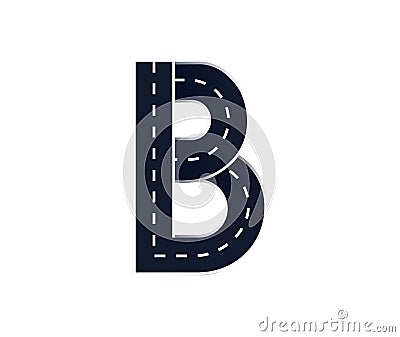 Letter B . Road font. Typography vector design with street lines. Vector Illustration