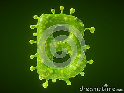 Letter B shaped virus or bacteria cell. 3D illustration Cartoon Illustration