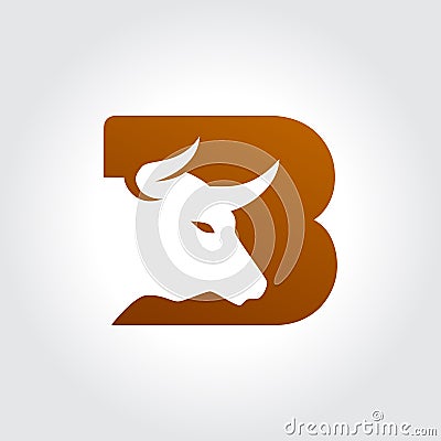 Letter B Symbol with Bull Head Design Vector Illustration