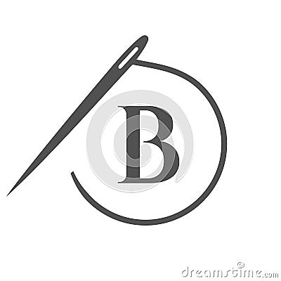 Letter B Tailor Logo, Needle and Thread Logotype for Garment, Embroider, Textile, Fashion, Cloth, Fabric Vector Illustration