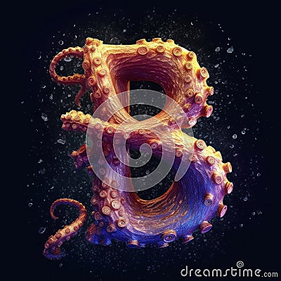 Letter B using typography style of realistic octopus Stock Photo