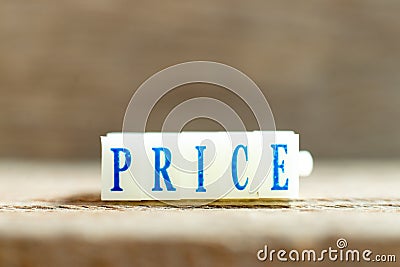 Letter with blue color word price on wood background Stock Photo