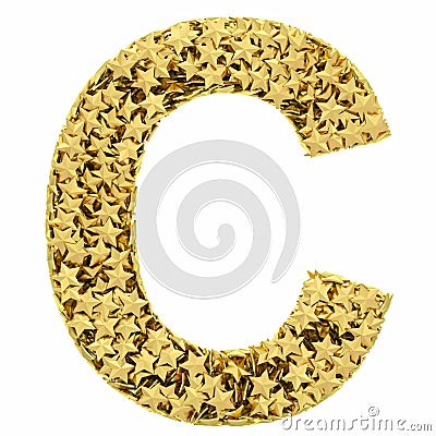 Letter C composed of golden stars isolated on white Stock Photo