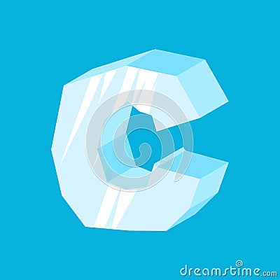 Letter C ice font. Icicles alphabet. freeze lettering. Iceberg A Vector Illustration