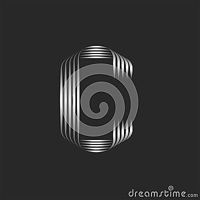 Letter C initial logo 3d monogram logotype, minimal style metallic smooth stripes, overlapping metallic gradient ribbons from thin Vector Illustration
