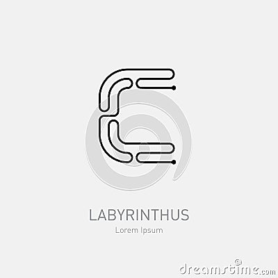 Letter C. Labyrinth vector logo template. Line art rebus, concept logotype icon. Vector Illustration